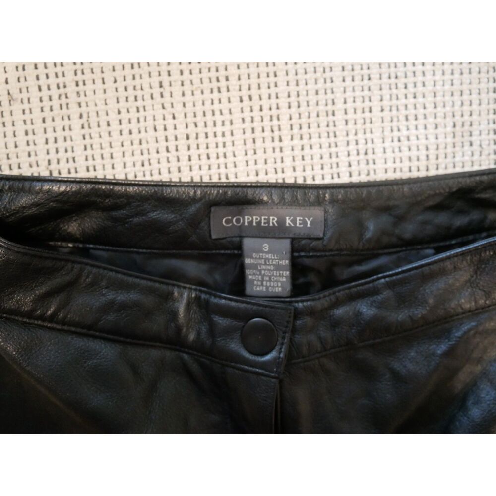 Vintage Copper Key Black Genuine Leather Pants Size 3 High Waist Straight Leg